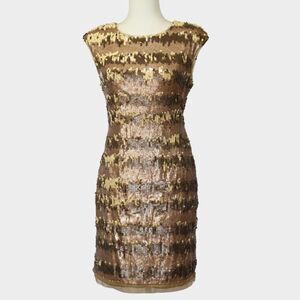 ADRIANNA PAPELL Women's Gold Sequin Cap Sleeve Sheath Dress Size 6